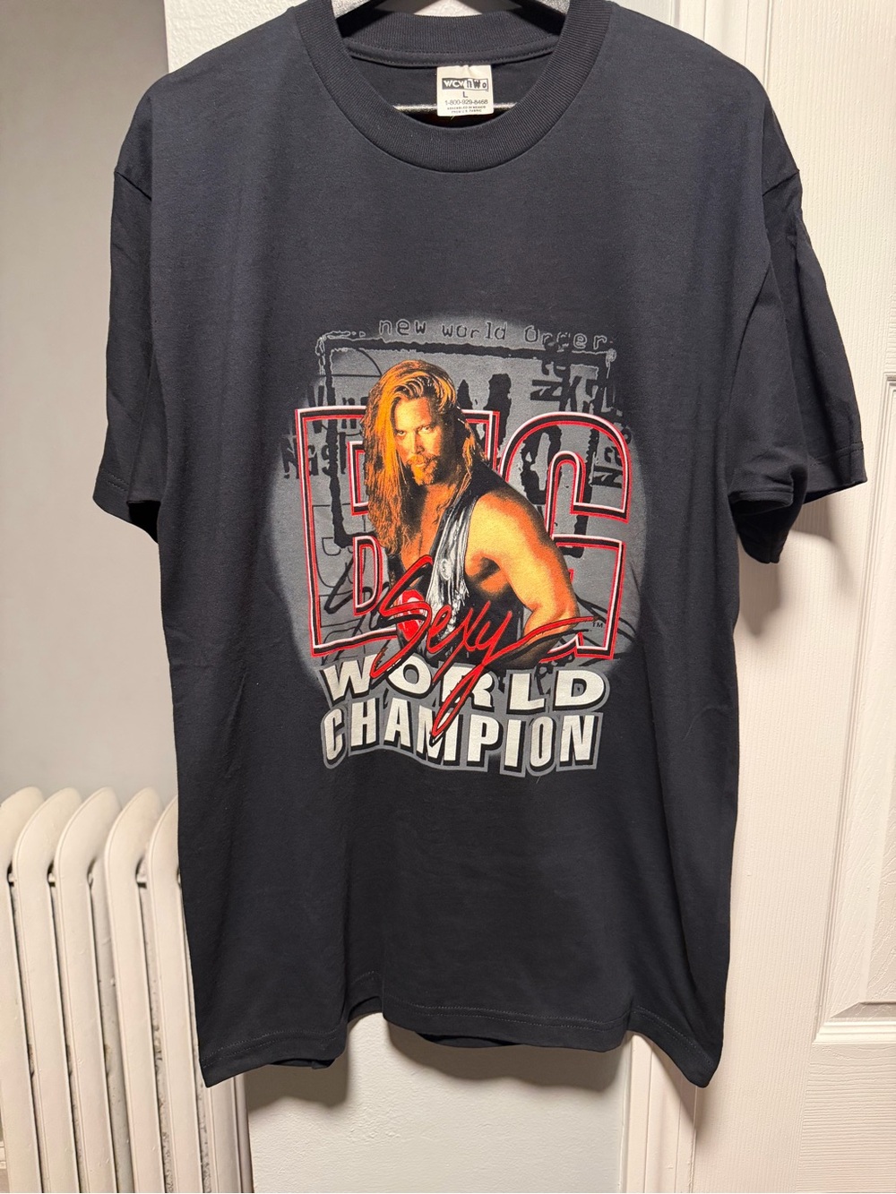 Vintage 90s WCW NWO Kevin Nash Wolfpack Big Sexy World Champ T-Shirt Size Large